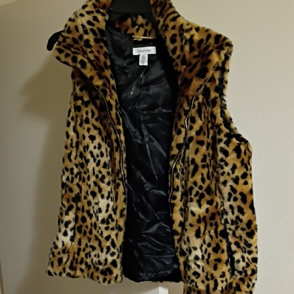 Calvin Klein Brown and Black Faux Fur Vest